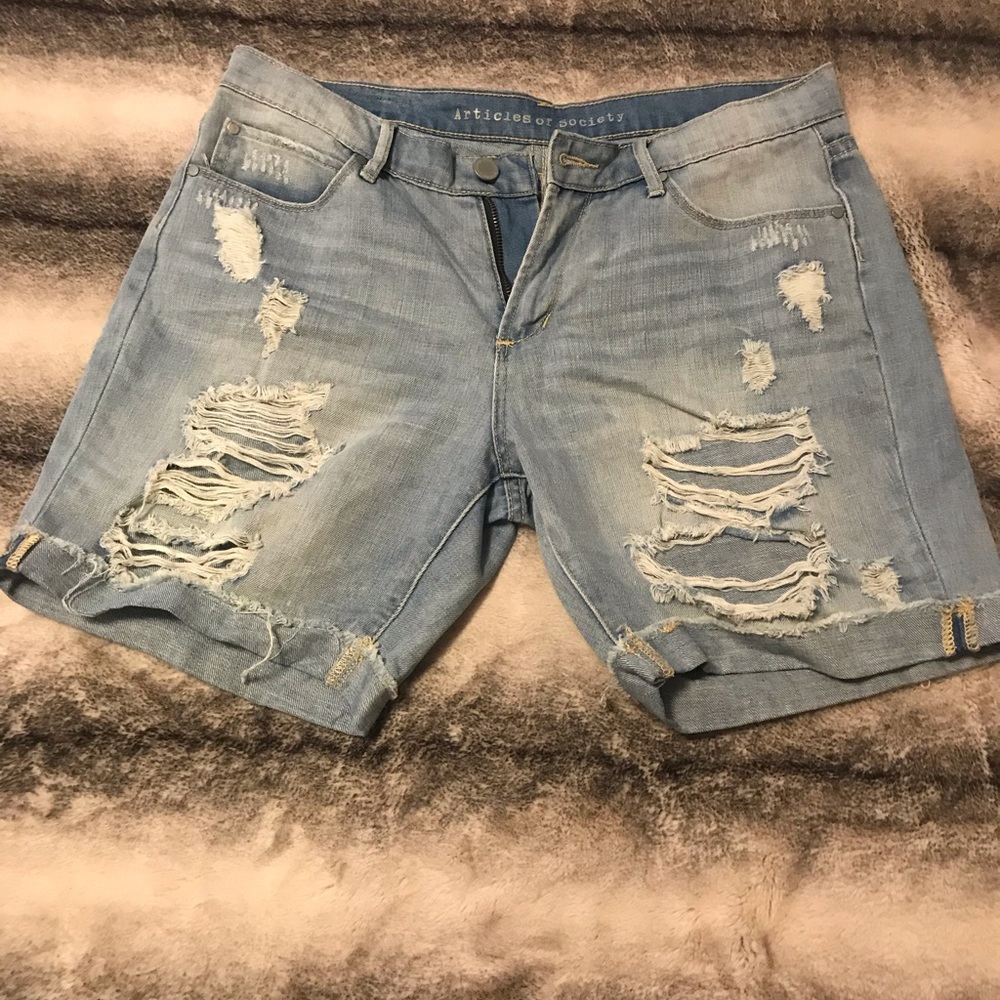 Distressed denim shorts